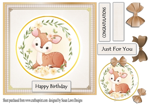 Birthday card featuring a cute baby deer