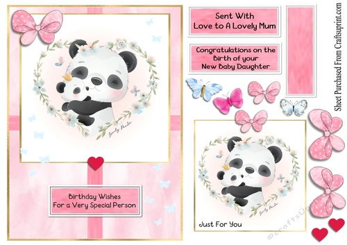 Panda card, new baby and mothers day