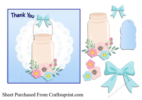 Mason jar - Thank you card in blue