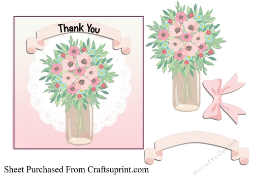 Mason jar - Thank you card in pink
