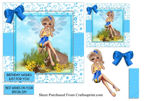 Happy birthday - Cute Fairy on a blue  background