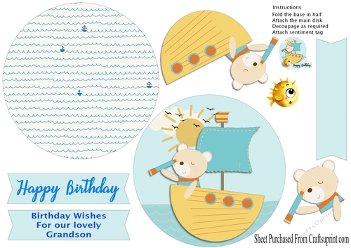 Birthday card - teddy in a boat