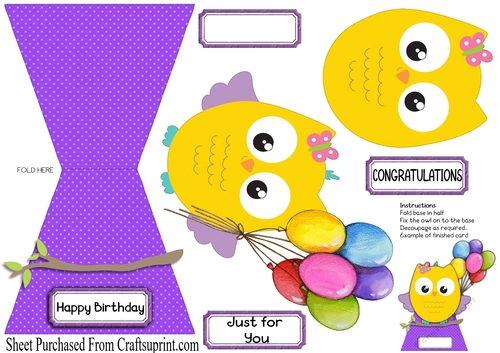 happy birthday - owl card yellow