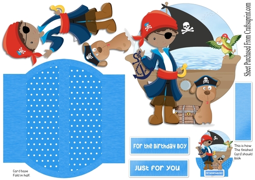 Pirate card - boy in blue with his trusty dog.