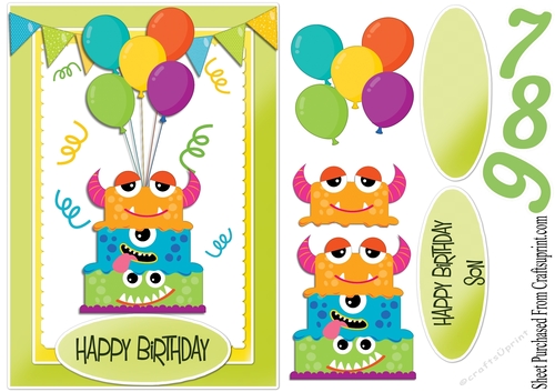 Birthday card - little monster ages 7, 8, and 9