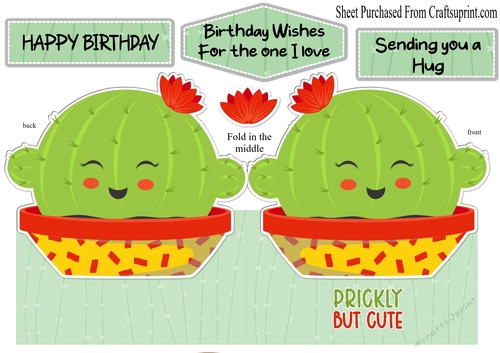 Happy cactus shaped birthday card