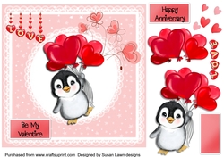 Valentine card - penguin with balloons