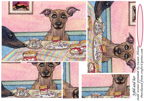 Sybil whippet, greyhound dog and her stale scones, rectangular pyramid