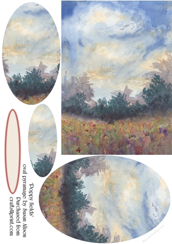 Poppy fields scenic summer countryside landscape view oval pyramage