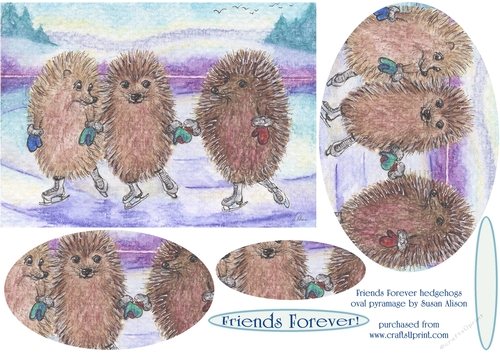 Three ice skating hedgehog friends - one for all!