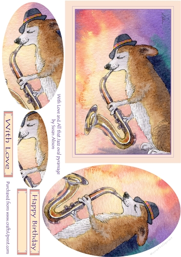 With Love and All That Jazz Corgi Dog Playing Saxophone oval pyramage