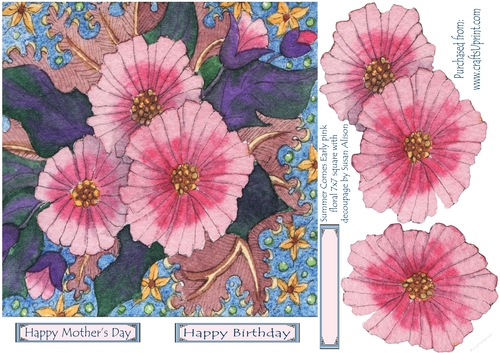 7x7 inch square summer comes early pink floral with decoupage with tags