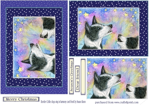 Border Collie dogs sing carols in harmony card front