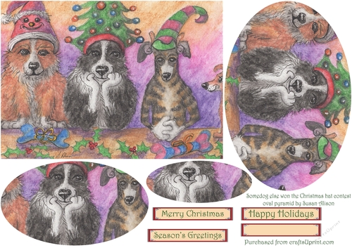 Someone else won the Christmas hat contest. Corgi Border Collie Greyhound Oval pyramage by Susan Alison