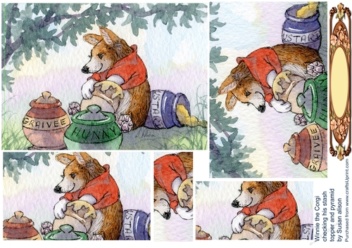 Corgi dog Winnie checking his stash Topper and Pyramid