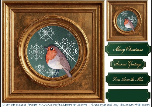 Christmas Robin in Gold Frame Quick Card Front