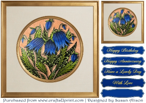 Blue Bell Flowers in Gold Frame Quick Card Front