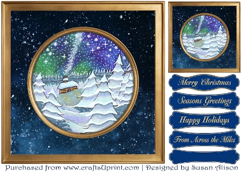 Snowy Christmas Cabin Card Sheet with Tag & Greetings