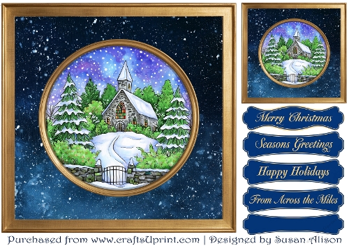 Snowy Country Church Christmas Card Topper