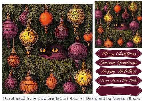 Christmas Cat & Baubles Quick Card with Greetings