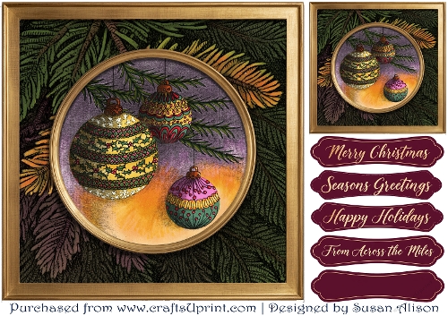 Ornate Christmas Baubles Framed Quick Card