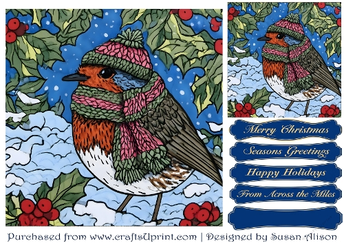 Winter Robin in Knitted Hat and Scarf – Christmas Toppers and Greetings