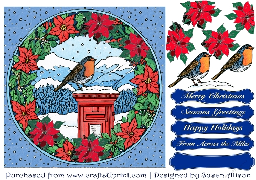Winter Robin and Red Postbox Christmas Card Topper with Decoupage