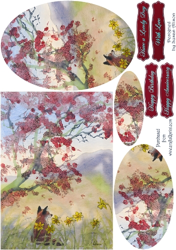 Fox Greets the Spring Morning – Oval Pyramid Card Sheet