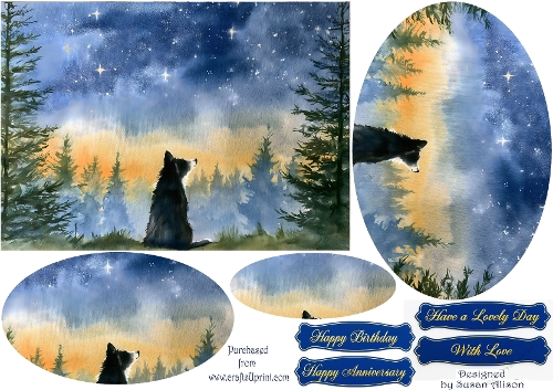 Border Collie Dog admiring the Landscape – Oval Pyramid Card Sheet