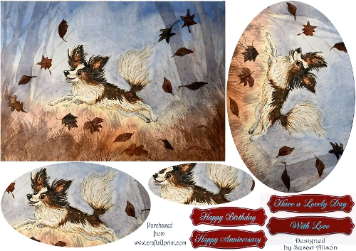 Papillon Dog Chasing Autumn Leaves – Oval pyramid 