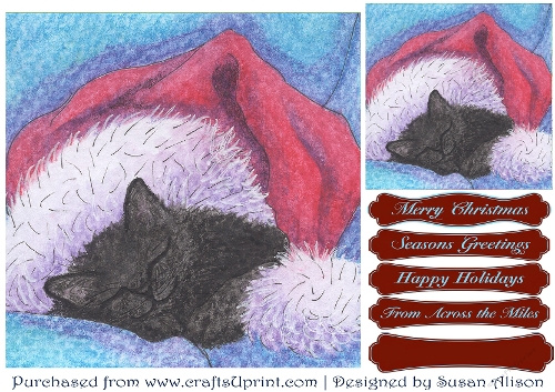 Cat Asleep in Santa Hat – Christmas Toppers and Greetings