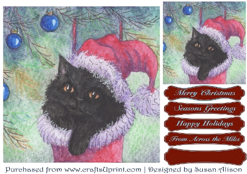 Cat Ready for Christmas Eve in Stocking – Christmas Toppers and Greetings