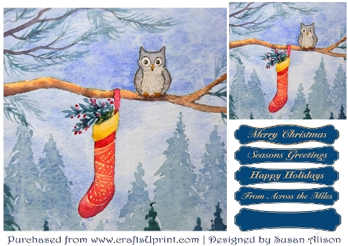 Owl is Chuffed with his Christmas Stocking – Christmas Toppers and Greetings