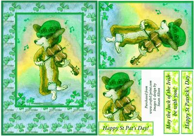 Leprechaun Corgi, Shamrock Frame, St Patrick's Day Card
