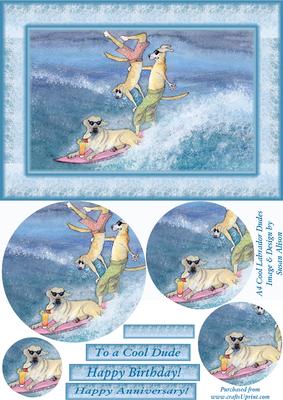 Labrador Cool Surf Dudes Card Front & Circle Pyramage