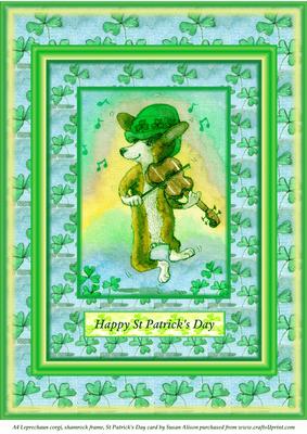 A4 Leprechaun Corgi, Shamrock Frame, St Patrick's Day