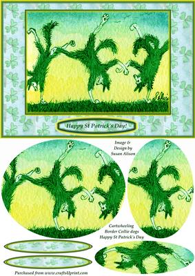 Cartwheeling Border Collie Dogs, Happy St Patrick's Day