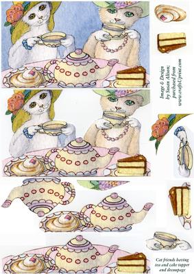 Friends Having Tea and Cake Topper and Decoupage