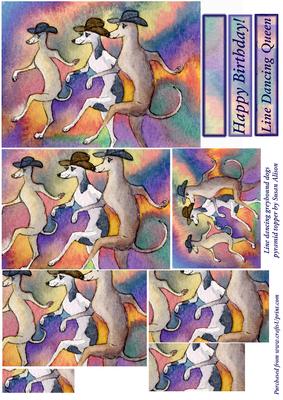 Line Dancing Greyhound Dogs Pyramid Topper and Gift Tag