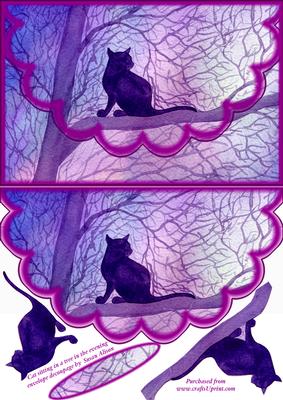 Cat Sitting in a Tree in the Evening Envelope Decoupage Card