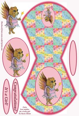 Fairy Bear Mother Rocker Wobble Card for New Baby Girl