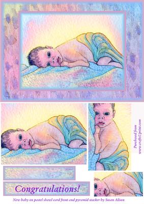 New Baby on Pastel Shawl Topper and Pyramid for Boy or Girl