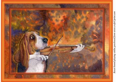 A4 Basset Hound Playing Violin