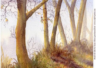 A4 Beside the Lake Watercolour Landscape Painting