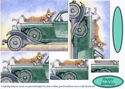 Corgi Dog Lying on Classic Car Pyramid Topper