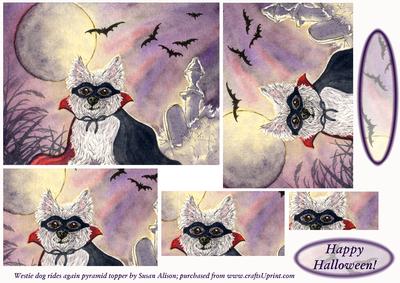 Westie Dog Rides Again at Halloween Pyramid Topper