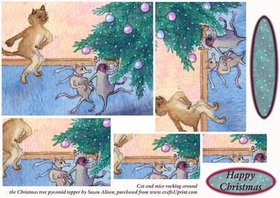 Cat & Mice Rocking Around the Christmas Tree Pyramid Topper