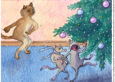 A4 Cat & Mice Rocking Around the Christmas Tree