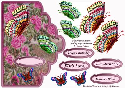 Butterflies and Roses Scallop Edge Card Front