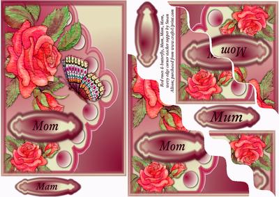Red Roses & Butterfly Mum Mom Mam Wavy Corner Stacker Topper